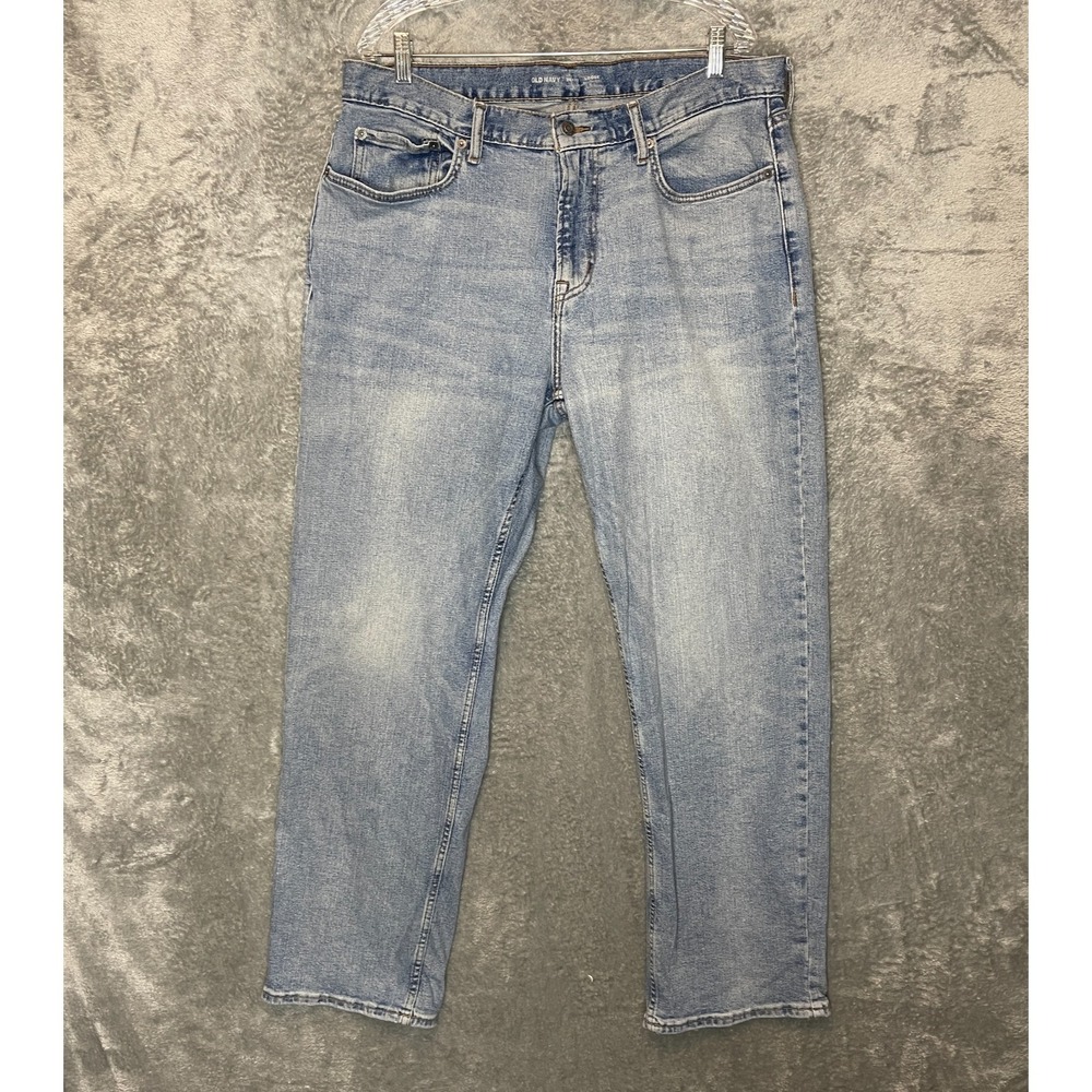 Old Navy Men Classic Light Wash Mid Rise Loose Baggy Straight Denim Jean 37x32*